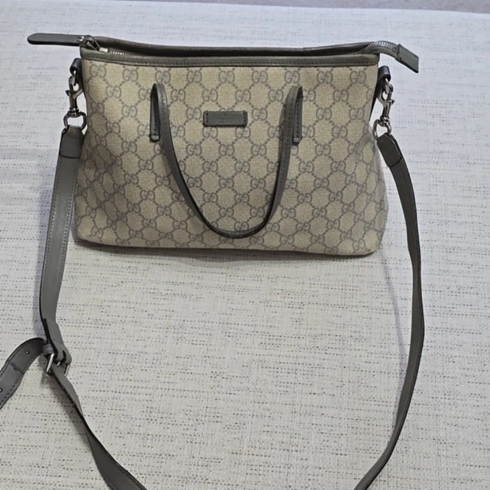 Gucci Convertible Zip Tote GG Coated Canvas with Leather Medium
